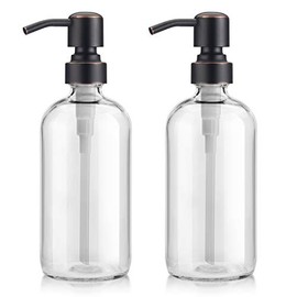 AmazerBath 2-Pack Soap Dispensers, 16 OZ Clear Glass Soap Bottles with Stainless Steel Pump Hand Soap Lotion Dispensers for Bathroom and Kitchen (Oil-Rubbed Bronze)