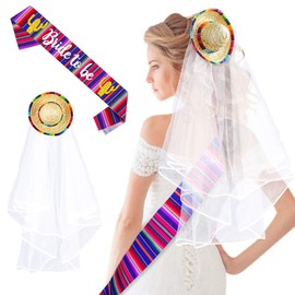 Final Fiesta Wedding Veil, Cinco De Mayo Mexican Themed Bridal Shower Party Favor, Bride to Be Satin Sash, Bachelorette Party Veil for Bride