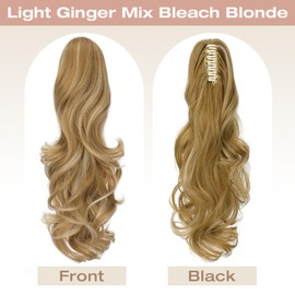 Felendy Ponytail Extension, 18" Claw Clip in Ponytail Extensions Curly Wavy Ponytail Hair Extension Jaw Clip on Long Pony Tails Hairpiece for Women Synthetic Light Ginger Mix Bleach Blonde