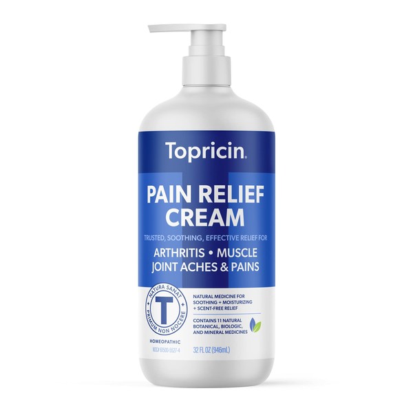 Topricin Pain Relief Therapy Cream (32 oz) Fast Acting Pain Relieving Rub for Back & Neck Aches, Fibromyalgia, Sciatica, Plantar Fasciitis, Sore Muscles & Joints, Carpal Tunnel, Chronic Pain