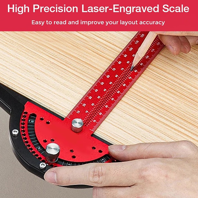 Woodworkers Edge Ruler Aluminum Alloy Red Black Adjustable Angle T