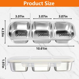 Peppry Stainless Steel Snack Containers with Lid, Leakproof 3 Compartment Bento Box, 2Pack Reusable Snackle Box for Travel Home Picnic Work