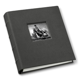 Gallery Leather Photo Album 4x6-3 Ring Binder Photo Album, 60 Pages for 120 Photos, Fillable, Can Fit 8x10 and 5x7 Photos, Handcrafted - Freeport Slate - 9.25 x 8 ", Compact Window