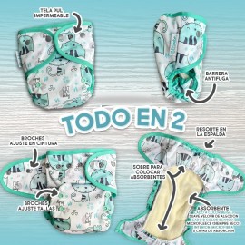Pañales Ecológicos De Tela Unitalla T2  6 Pack Ecobebé                                                                                                