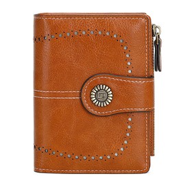 luckinsell Women's Bi-fold PU Leather Wallet, Anti-Skimming, Coin Purse, Large Capacity, Zippered Wallet, Stylish, Popular, Vertical Type, Card Storage, Red, Braun