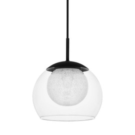 Ceybo 1 Light Globe Mini Pendant Fixture for Kitchen Island, Dimmable Integrated LED Lighting with Crushed Diamond Inner Glass Shade for Dining Room