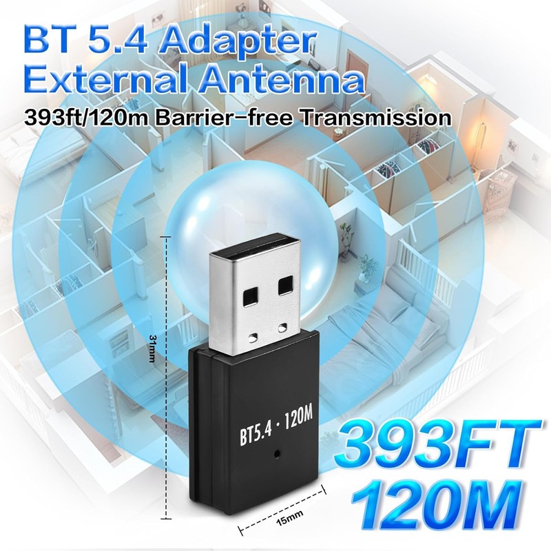 JAPOO Bluetooth 5.4 Adapter for PC,BT Dongle Receiver,Long Range USB