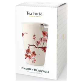 Tea Forté KATI Single Cup Loose Leaf Tea Brewing System, Insulated Ceramic Cup with Improved Tea Infuser and Lid, Cherry Blossoms