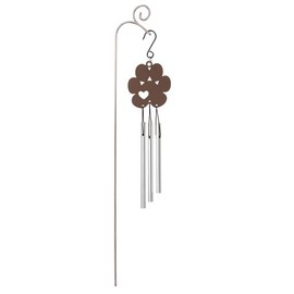 The Bridge Collection Paw Print Wind Chime with Garden Stand - Pet Memorial Wind Bell with Heart Cutout Design - Decorative Animal Remembrance Garden Accent