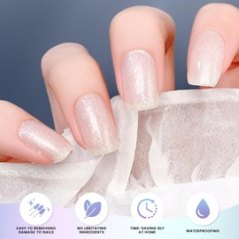 OAUEE Semi Cured Gel Nail Strips | Gel Nail Stickers with UV Light Required | Salon Quality, Easy Application and Removal（Dreamy White Neon Gradient Color）