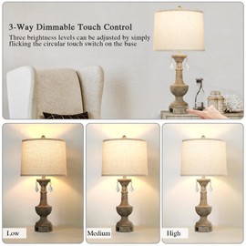 AIEAMPDO Set of 2 Touch Farmhouse Table Lamps for Living Room, 3 Way Dimmable Rustic Lamp with Dual USB Ports, Vintage Resin Nightstand Lamp for Bedroom Bedside End Table, 2 LED Bulbs Included