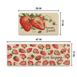 Tayney Summer Strawberry Kitchen Rugs and Mats Non Skid Washable Set of 2, Pink Mats for Floor, Fruit Runner Rug Modern Kitchen Decor