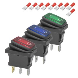 3-Pack Waterproof Rocker Toggle Switch, ON/Off/ON SPDT 3Pin Boat Switches for Home Auto Car Marine Boat, KCD1-103, Multicolor