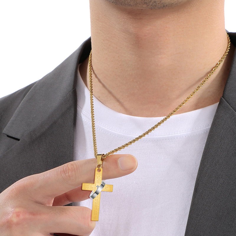 YIFSIY 18K Yellow Gold - Plated Cross Pendant Necklace, Stainless