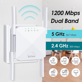 zoeyzoey WLAN Amplifier 1200 Mbit/s WiFi Repeater, Dual Band 5GHz & 2.4GHz WLAN Repeater with WPS, WiFi Internet Amplifier Compatible with All Devices, Range Extender with LAN/WAN Port