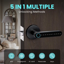 MINIA Fingerprint Door Knob, Smart Door Lock, Smart Door Knob with Handle, Keyless Entry Door Lock, Fingerprint Door Handle for Bedroom,Office, Apartment, Biometric Door Knob, Thumbprint Door Knob