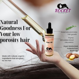 Rocket Growth Argan Rosemary Thyme Hair Oil. All Natural, Organic Ingredients. For Low Porosity Hair.