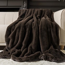 EVERGRACEHOME Ultra Soft Faux Fur Throw Blanket for Couch, Luxury Sculpted Texture Faux Rabbit Fur Blanket for Bed, Fluffy Thick Plush Warm Fuzzy Throw, 920GSM (Dark Brown, 60''x80'')