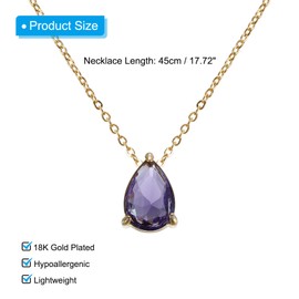 PATIKIL Birthstone Necklace for Women, Teardrop Cubic Zirconia Pendant Necklace, Dainty 18K Gold Plated Diamond Simple Necklaces Birthday Christmas Gifts for Women, Violet