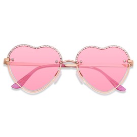 ANDWOOD Trendy Heart Shaped Sunglasses Womens Rhinestone Love Eye Sun glasses Metal Lovely Fashion Diamond Sunnies