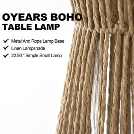 OYEARS 22.5" Table Lamps for Living Room,Boho Lamps Set of 2 for Bedrooms, Bedside Lamp for Nightstands, Rattan Lamp, Farmhouse Table Lamp for Room Decor, End Table, Retro, Brown（Not Include Bulbs）