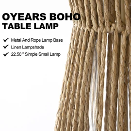 OYEARS 22.5" Table Lamps for Living Room,Boho Lamps Set of 2 for Bedrooms, Bedside Lamp for Nightstands, Rattan Lamp, Farmhouse Table Lamp for Room Decor, End Table, Retro, Brown（Not Include Bulbs）