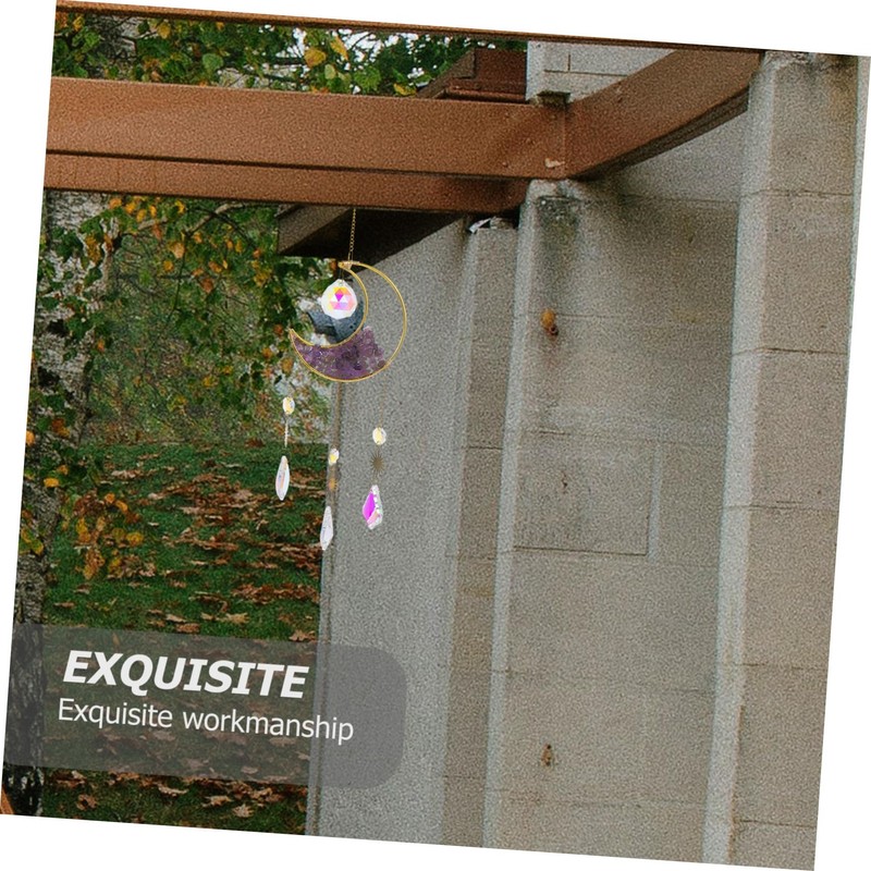 KONTONTY Crystal Rainbow Moon Shaped Stones Sun Catcher Wind Chime