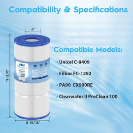 POOLNEAT C900 Pool Filter Cartridge Replacement for Hayward CX900RE,FC-1292,C-8409,PA90,Posi-Clear PXC-95,90 Sq. Ft,1PACK
