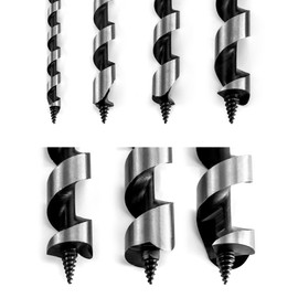 QWORK Auger Drill Bit Set, 7 Piece Set 9" Auger Bit Set Hardened Alloy Steel Ship Auger Bit Creates Deep Clean Hole Precise Drilling for Wood Drilling 1/4", 3/8", 1/2", 5/8", 3/4", 7/8",1"