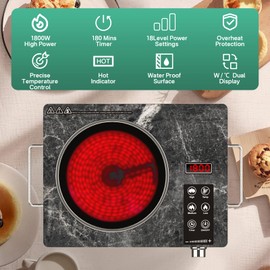 Borrallio 1800W Single Burner Electric Cooktop, Portable Infrared Hot Plate with Marble Glass, Countertop Ceramic Stove with Timer & Knob Control, Works with All Cookware, 110V