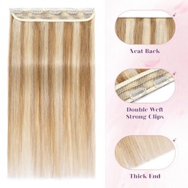S-noilite Clip in Human Hair Extensions 1 Piece Balayage 5 Clips 3/4 Full Head Lighter One-Piece Design Adding Hair Volume 22Inch 55g Golden Brown Mix Bleach Blonde