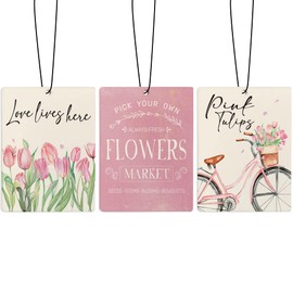 ZFQ Vintage Pink Tulip Car Air Freshener, Cute Spring Floral Market Air Freshener Hanging 3 Pcs for Cars Closet Drawer or Books, Cute Pink Flower Car Accessories Mirror Decor for Women