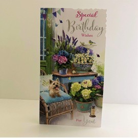 Jonny Javelin Special Birthday Wishes Just for You Card - Puppy On Chair Flowers