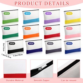 Sweetude 24 Pcs Canvas Cosmetic Bags Bulk 7.48 x 5.12 x 1.77 inches DIY Blank Makeup Organizer Bag with Zipper Multi Purpose Canvas Pencil Pouch Toiletry Pouch for Women Travel