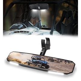 Xprite 17" UTV Rear View Mirror, SXS UTV Center Mirror w/Interior Lights Adjustable Aluminum Clamp Fits 1.5"-2" Mount Compatible with Polaris Ranger/RZR/Pioneer/Talon/Teryx/Mule/Can Am X3/ CFMOTO