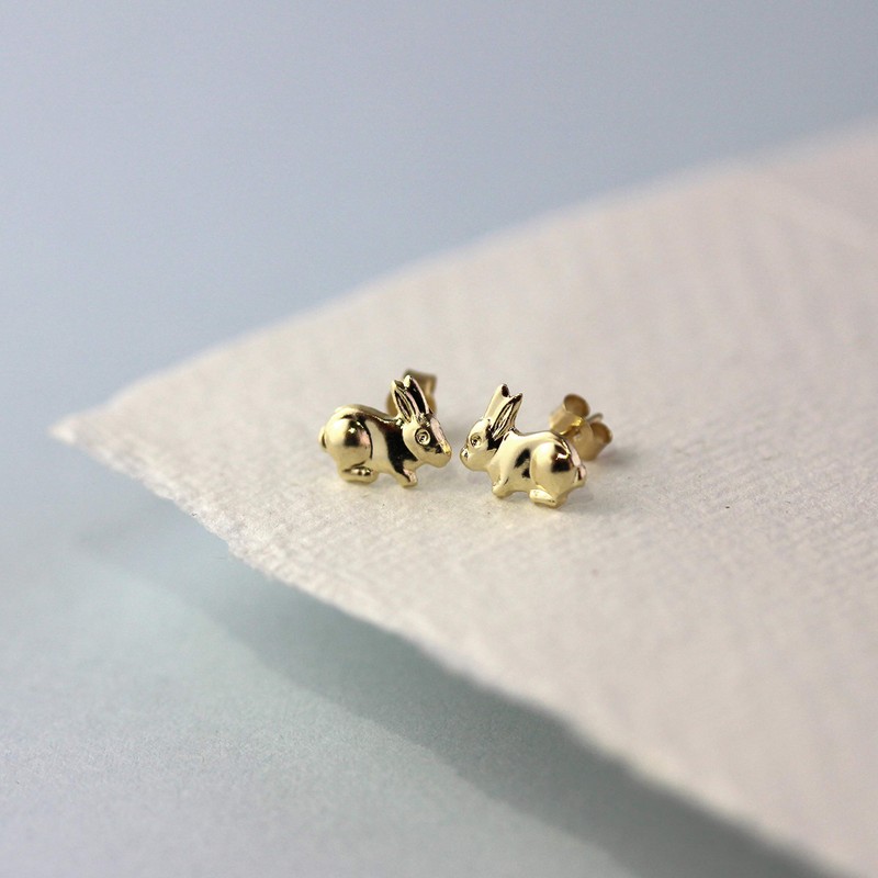 9ct Gold Bunny Rabbit Stud Earrings/Studs/Earring/Rabbits
