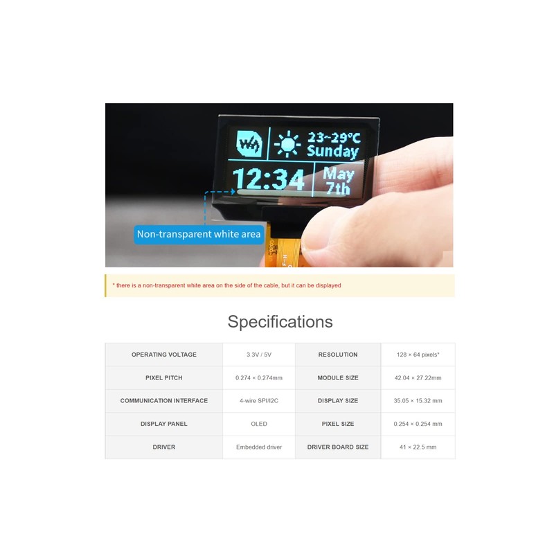1.51inch Transparent OLED Display Module 128×64 Resolution Light Blue Color