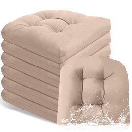 Thyle Outdoor Chair Cushions Set of 6 Waterproof Sun Protection Square Tufted Seat Cushions Overstuffed Patio Furniture Cushions for Patio Funiture Dining Indoor 19" x 19"(Khaki)