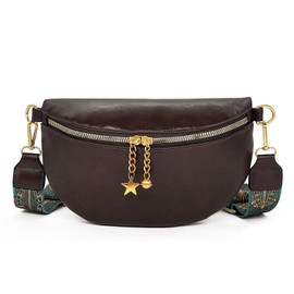 Long Keeper Bum Bag Women's Leather Bag Small Shoulder Bag Crossbody Bag Faux Leather Sling Bag Chest Bag Elegant with Removable Wide Strap, dark brown