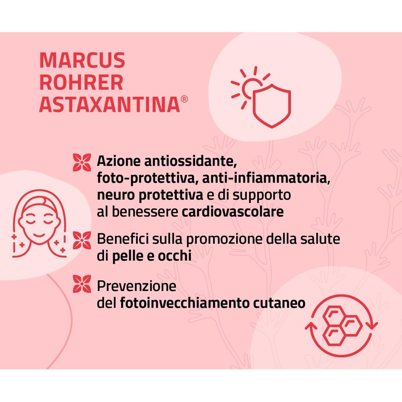 Marcus Rohrer Astaxantina, Integratore Alimentare Antiossidante, Protezione da Sole, Raggi