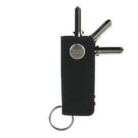 GARZINI Leather Key Organizer, Compact Key Holder with Key Chain, Pocket Key Holder for up to 7 Keys + Car Key Holder, Carbon Black