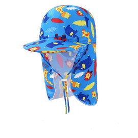 Kids Swim Hat with Neck Protection Legionnaire Cap Sun Visor Baseball Hat Quick Drying Swimming Flap Caps with Chin Strap UPF50+ Adjustable Summer Beach Cap for Travel Beach Holiday