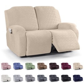 KinCam Recliner Covers, Stretch Reclining Chair Covers, Recliner Sofa Slipcovers Stripe Jacquard Recliner Couch Covers Furniture Protector Covers for Pet Kid (2 Seater, Vanilla)