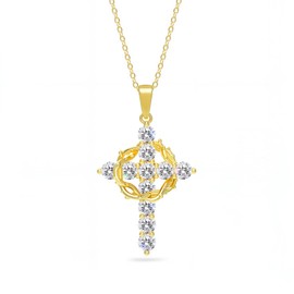 leejory Christian Gifts for Women Teens Faith, 14k Gold Plated Cross Necklace Crown of Thorns, Religious Gifts for Women Mothers Day Birthday, Spiritual Present for Female Friend Family,17.5 in+2in