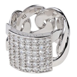 Pompöös Harald Glöckler Ring for Women 925 Silver Rhodium-Plated Zirconia White Flat Curb, Genuine hallmarked 925 sterling silver