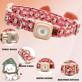 Elegant little tail Airtag Dog Collar, Valentine's Dog Collar Pet with Airtag Holder Pink Pet Collar Dog Girl Boy Puppy Collar Adjustable Dog Collars for Small Dogs
