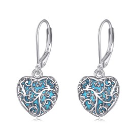 YAFEINI Turquoise Filigree Earrings 925 Sterling Silver Turquoise Dangle Earrings Retro Jewelry for Women Mother's Day Gifts