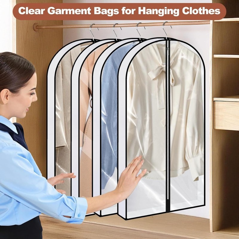 Preocea 4 Pack Garment Bags Suit Covers, Clear, 127 cm,