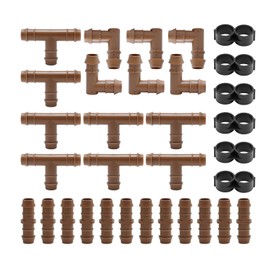 DUZFOREI 32Pcs Drip Irrigation Fittings Kit Compatible with 1/2 Inch Tubing Drip Irrigation Parts for Drip Sprinkler System Including 12 Couplings, 8 Tees, 6 Elbows, 6 End Caps