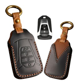 ontto Keyless Entry Remote Key Cover Fit for Isuzu New MU-X X Series DMAX D-Max X-Terrain Genuine Leather Key Fob Case Car Key Holder Black